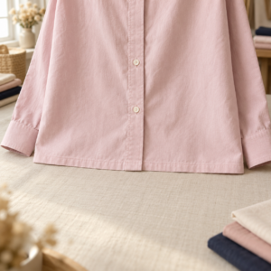 Bas droit d’une chemise rose poudré avec une piqûre régulière.